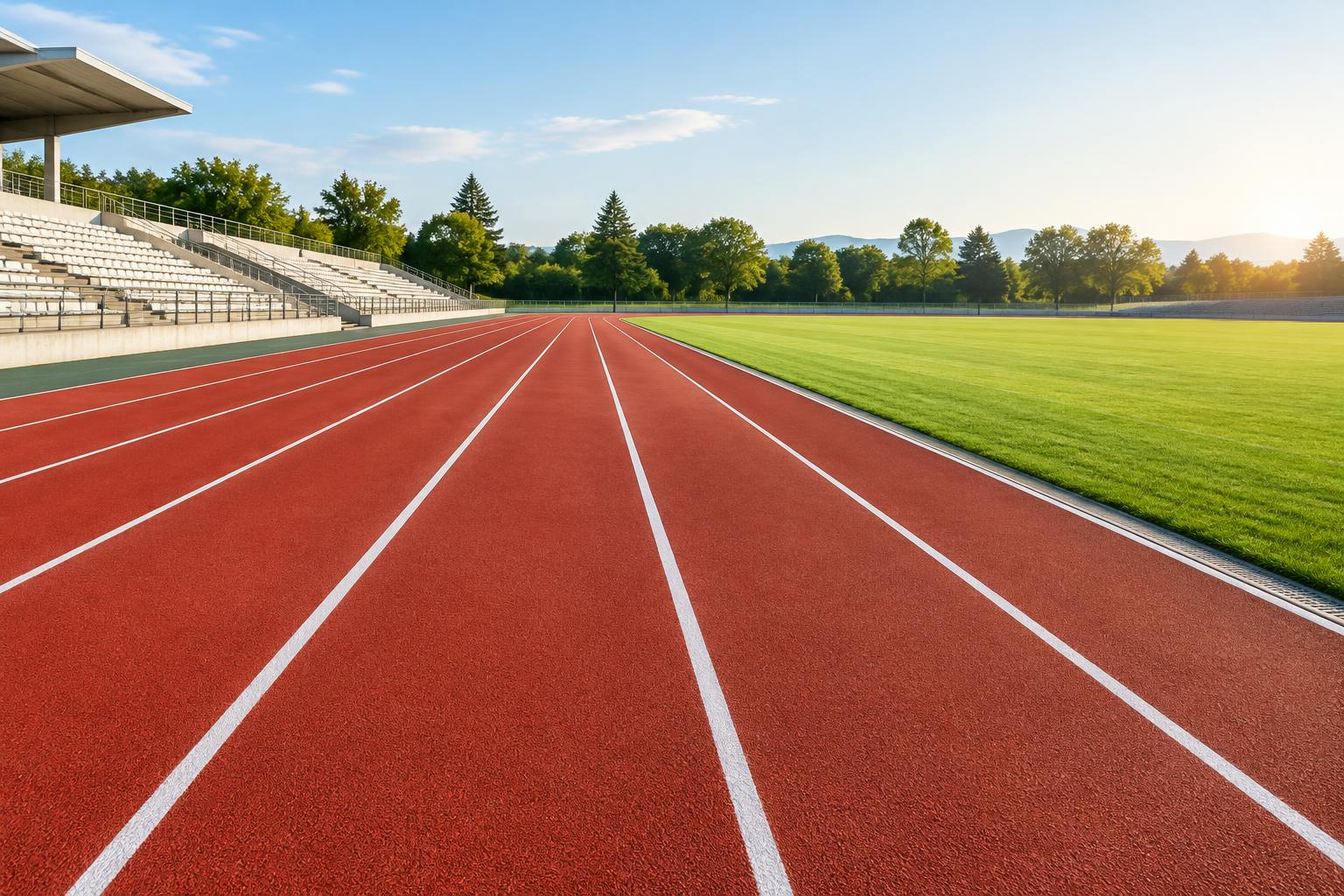 Running lanes stretching toward the morning sunlight